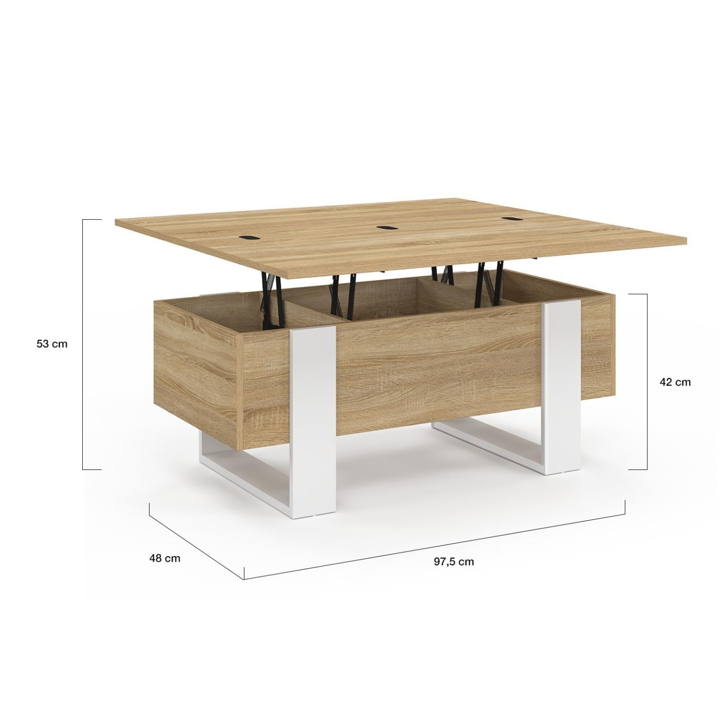 IDMarket – Mesa baja con bandeja elevable rectangular convertible en mesa de comedor Phoenix 97,5 cm madera y blanco