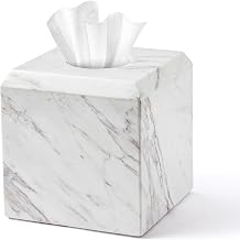 Tissue Box Cover Italy Natural Marble Heavy Duty Square Facial Toilet Paper Holder for Bathroom Living Room Bedroom Dresser Vanity Kitchen Minimalistic Office Home Decor Jazz White WH014