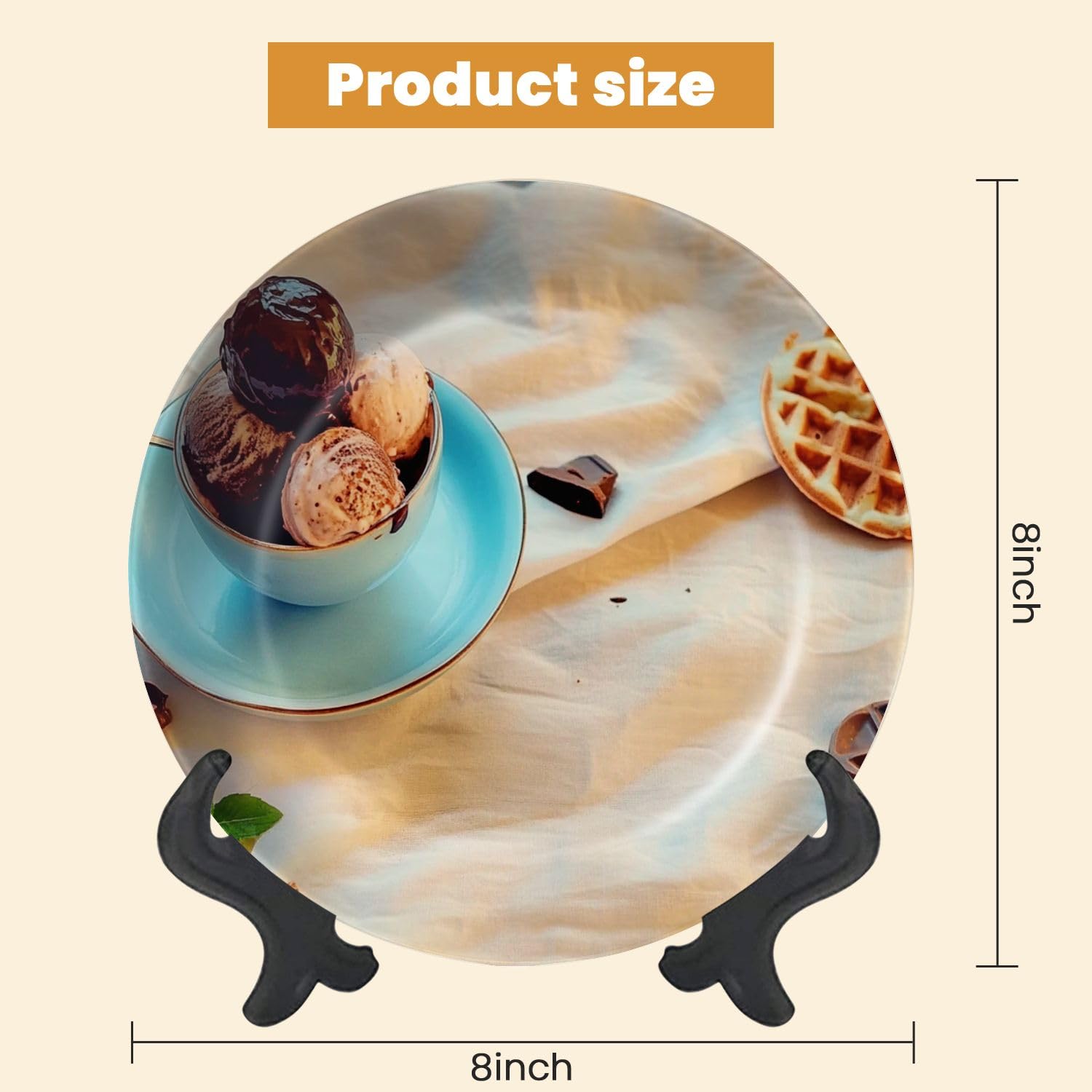 Decorative Plates for Display Chocolate ice cream wafer cones cookies berries wooden table Gift Plates Ceramic Collections Plates Hanging Artwork for Living Dining Room Kitchen Souvenir