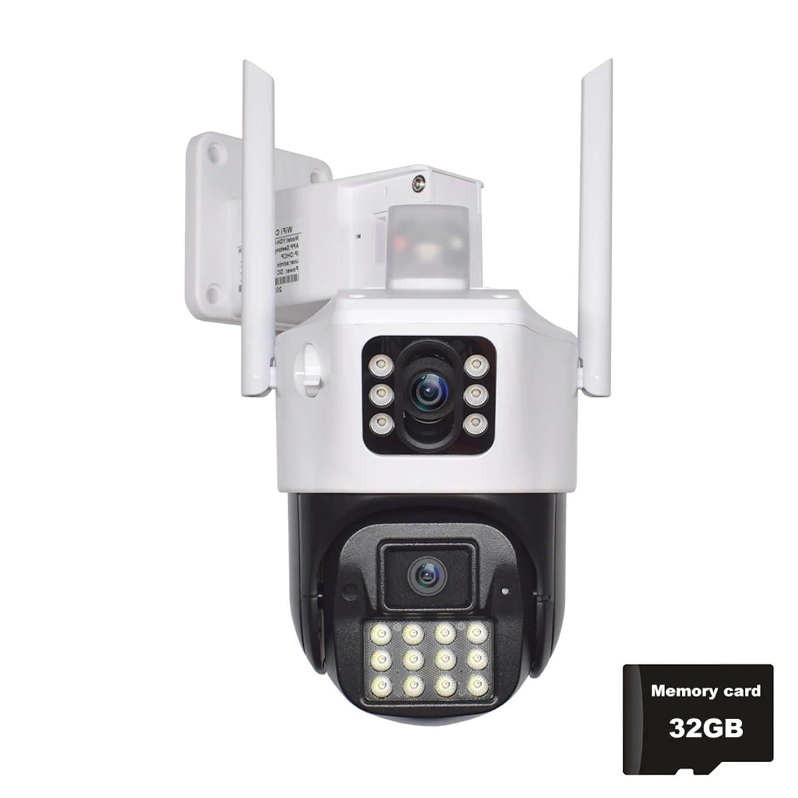 Cámara de seguridad PTZ exterior doble pantalla de 5 MP con tarjeta SD de 128 GB incluida