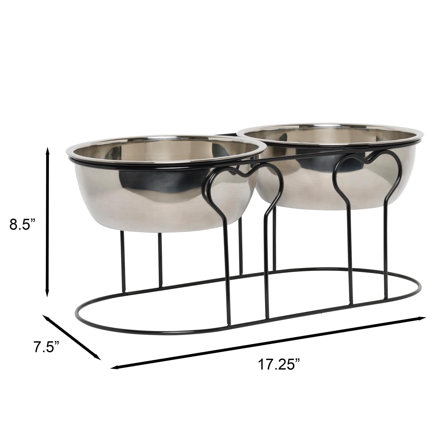 YML 7 Pulgadas Forjado Hierro Soporte con Doble comedero de acero Inoxidable Cuencos