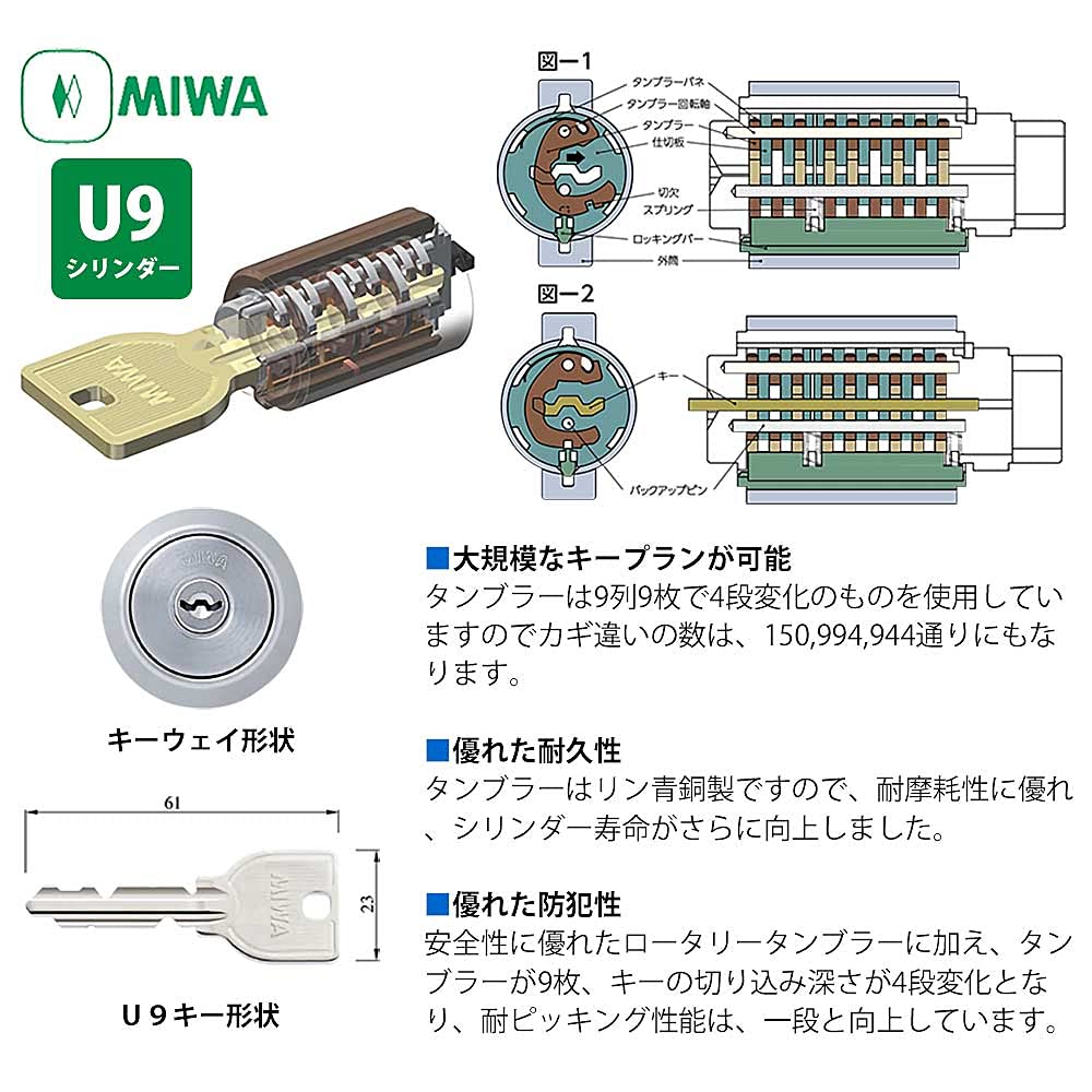 Amazon.co.jp: MIWA(美和ロック) U9シリンダー LAタイプ 鍵 交換