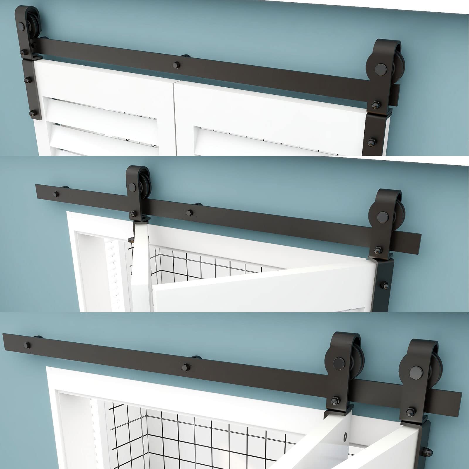 TSMST 100 cm/3,3 ft system podwójnych drzwi przesuwnych, kompletny zestaw oszczędzający miejsce, zestaw śledzi do 2 drzwi, gładkie i ciche
