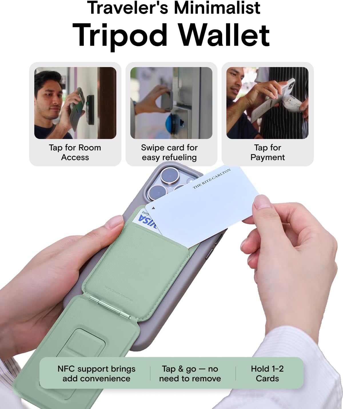 MOFT Phone Tripod Wallet for iPhone, Mulit-Angles, Lightweight Phone Stand, MOVAS Vegan Leather Magnetic Wallet, Strong Magnets, NFC Card Holder,Travel Essential, Peppemint (with Card Slot) - Image 4