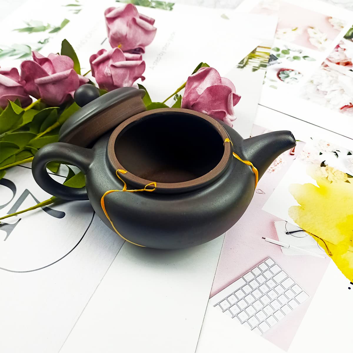 Kintsugi Kit, Kit per Kintsugi di Riparazione D'oro per Riparare le tue Ceramiche con Polvere D'oro e Colla e Mastice Epossidico, Kintsugi Repair Kit Perfetto per Principianti