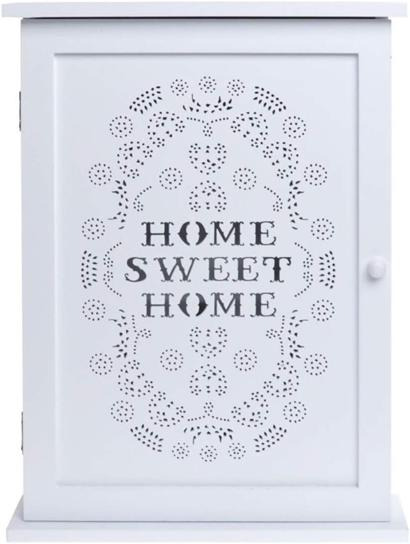 Home Sweet Home Wooden Key Cabinet Shabby Chic Distressed Style Storage with Wall Mounted Hooks