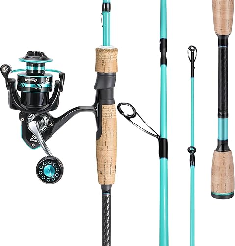 Miniatura 2 de Sougayilang Fishing Rod and Reel Combo, Stainless Steel Guides Fishing Pole with Spinning Reel Combo for Saltwater and Freshwater Azul - M/MH Twin