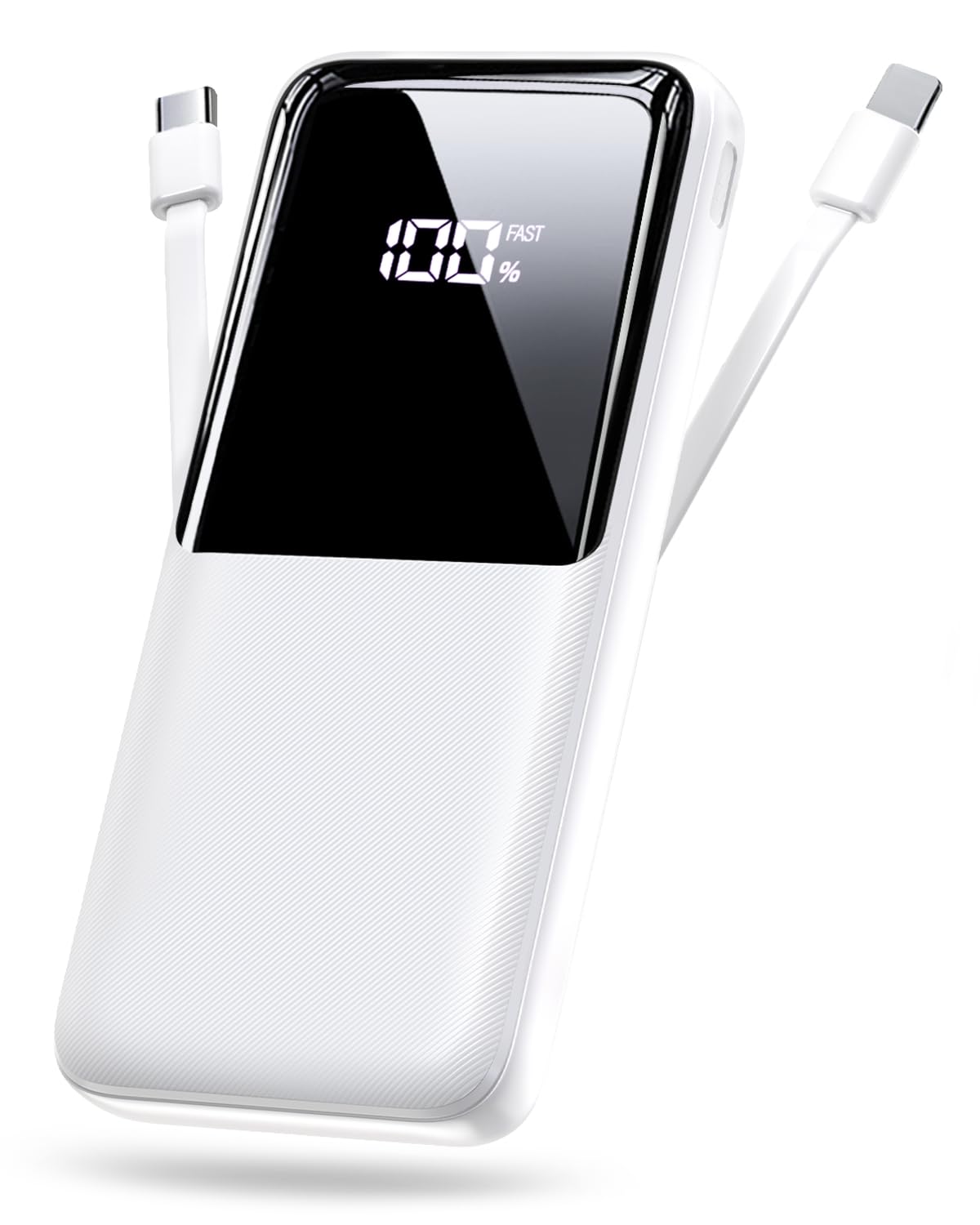 Power Bank, Tragbares Ladegerät mit 3 Anschlüssen & 2 integrierten Kabeln, USB C Schnellladung Powerbank Externer Akku Kompatibel mit iPhone 17 16 15 14 13 Android, 15000mAh, White