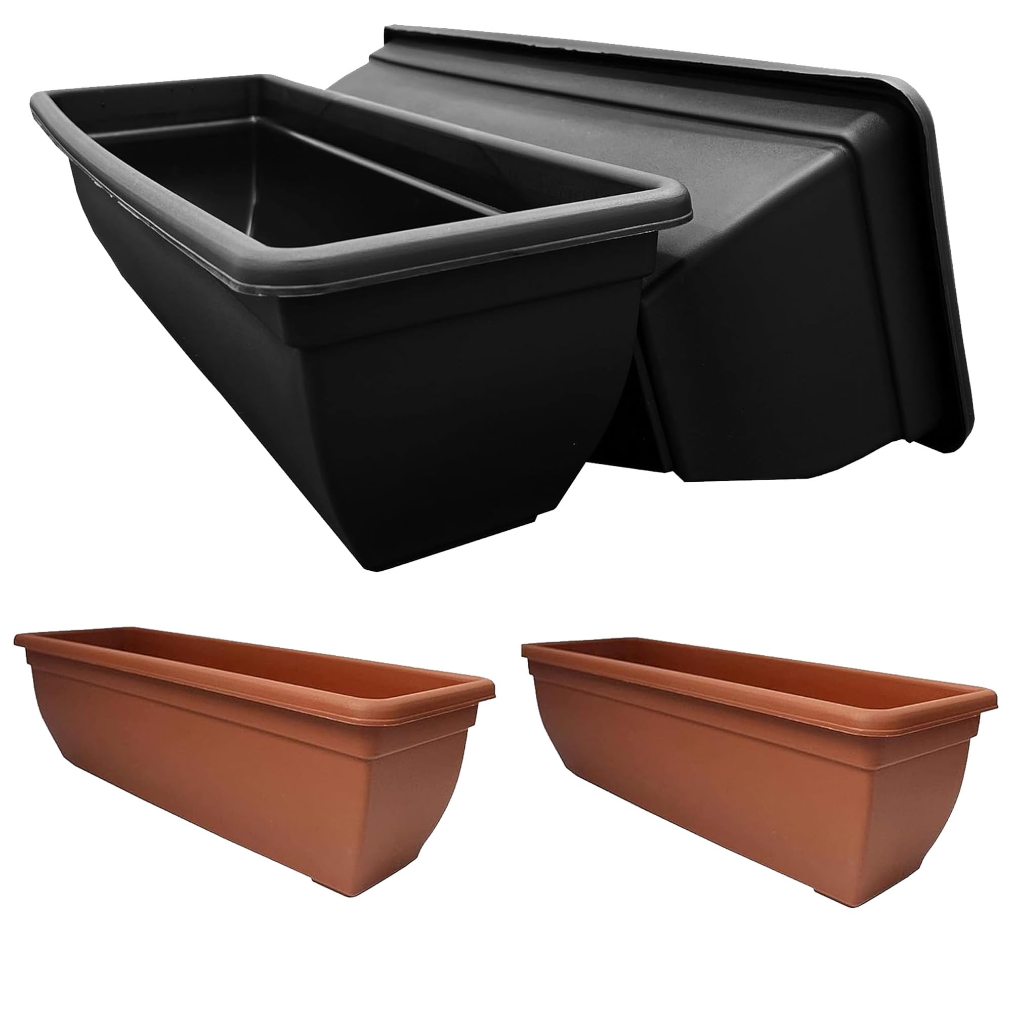 STAR SUPPLIES Rectangular 60cm Long Black Terracotta Garden Windowsill Indoor Outdoor Bell Pot Trough Planters For Flowers & Plants (4, Terracotta)