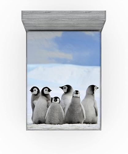 Miniatura 2 de Lunarable Juego de sábanas bajeras bajo el agua, pingüinos jóvenes, animales árticos, fondo de imagen, pila de nieve y cielo de invierno, funda de