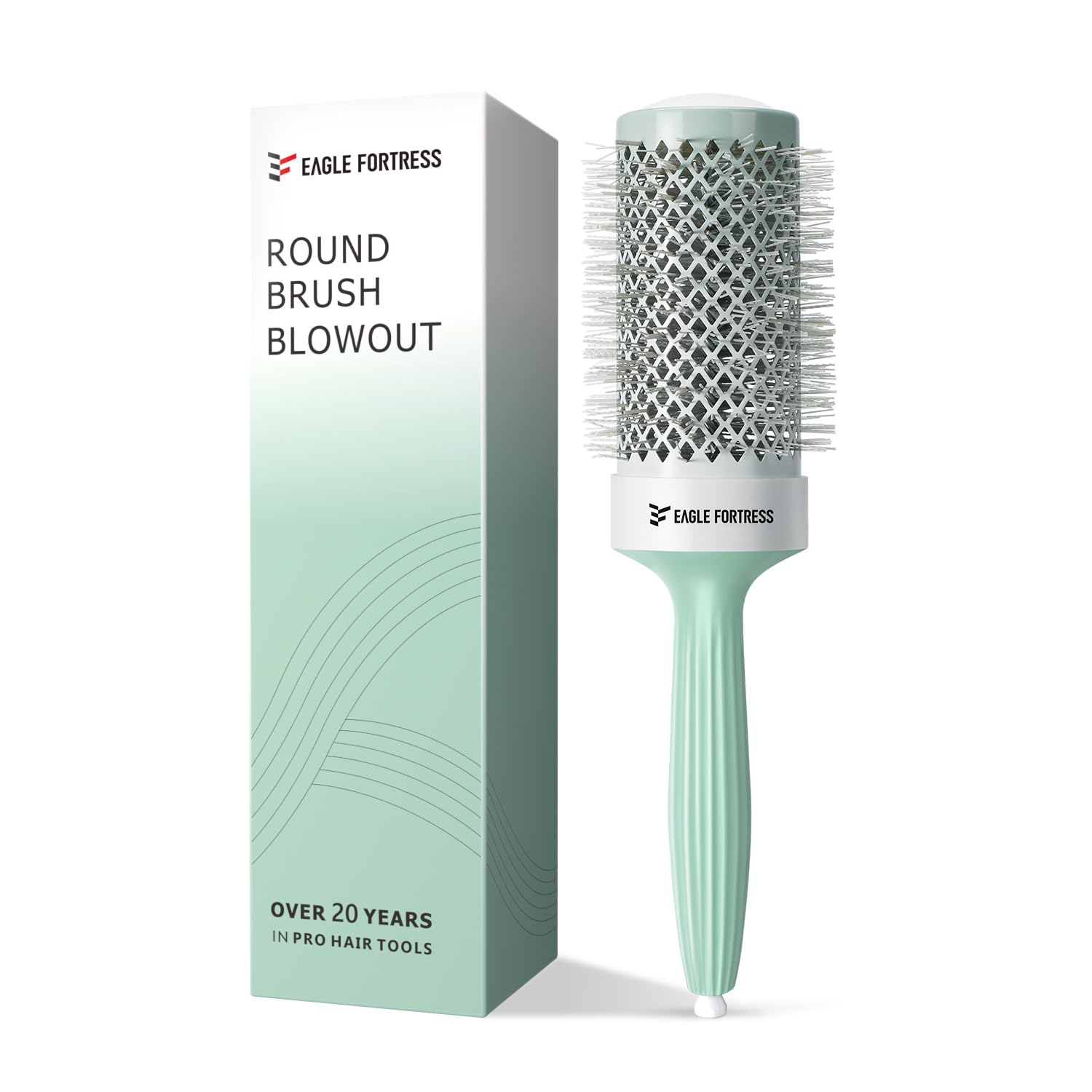 Eagle Fortress Round Brush for Blow Out, Thermal Ceramic Hair Brush for Blow Drying with Ionic Bristle for Professional Blowout Brushing - Green, 2.08