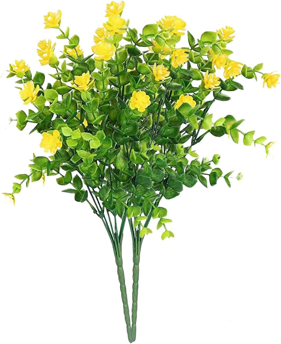 JHOMERIT Spring Flowers Artificial 2 Pcs Fake Camellia Faux Flowers Indoor Yellow