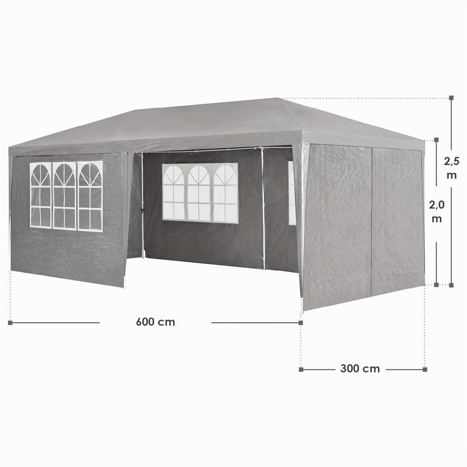Tenda Juskys per feste 3x6m, 18m², 6 pareti, tetto rimovibile, 18m², 12 ganci, 6 corde, giardino, matrimoni, grigio