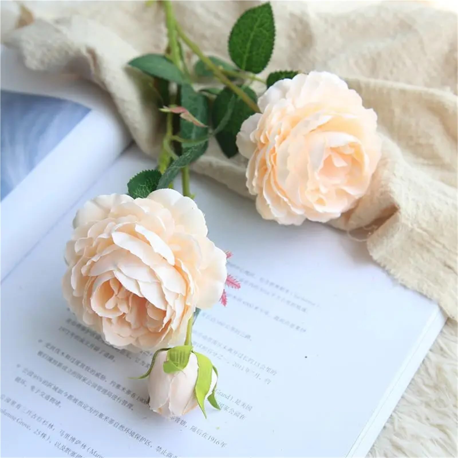 60cm Rose Artificial Flowers 3 Heads Pink White Peonies Silk Flower Wedding Garden Decoration Fake Bouquet Peony Color(Champagne,10Pack)