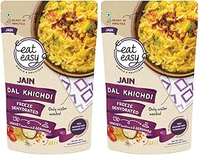 Eat Easy Ready To Eat Jain Dal Khichdi, 92gm (Pack of 2) | Light on Stomach High Protein & Fiber, Freeze Dehydrated Healthy Instant Food for Travel, Office | No Preservatives | No Onion, No Garlic | Just Add Water and Cook