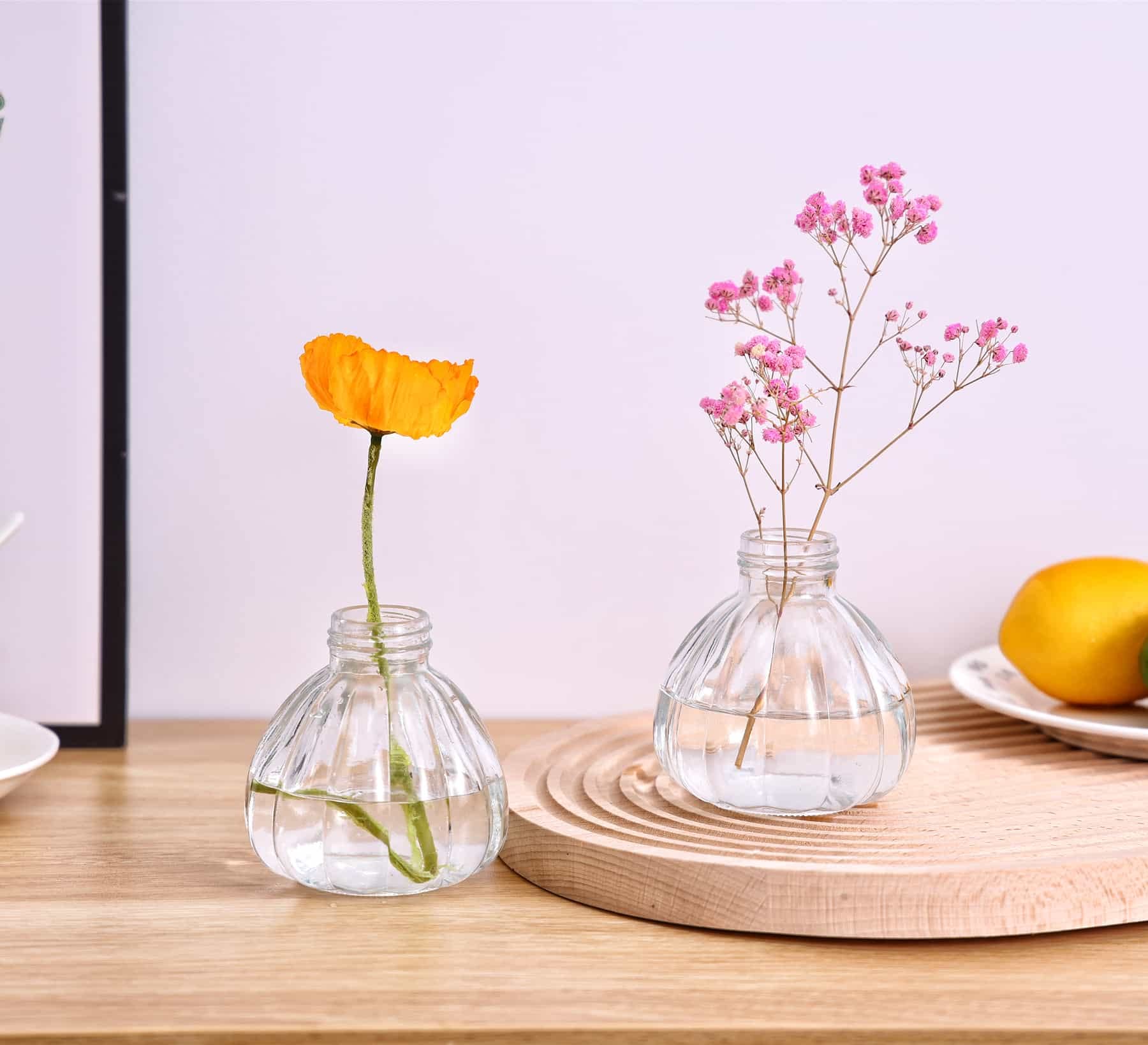 Set Di 6 Vasi In Vetro Piccoli Per Fiori - Bottiglie Decorative Rustiche Per Centrotavola, Matrimoni, Casa E Ufficio (Altezza 8,9 Cm)