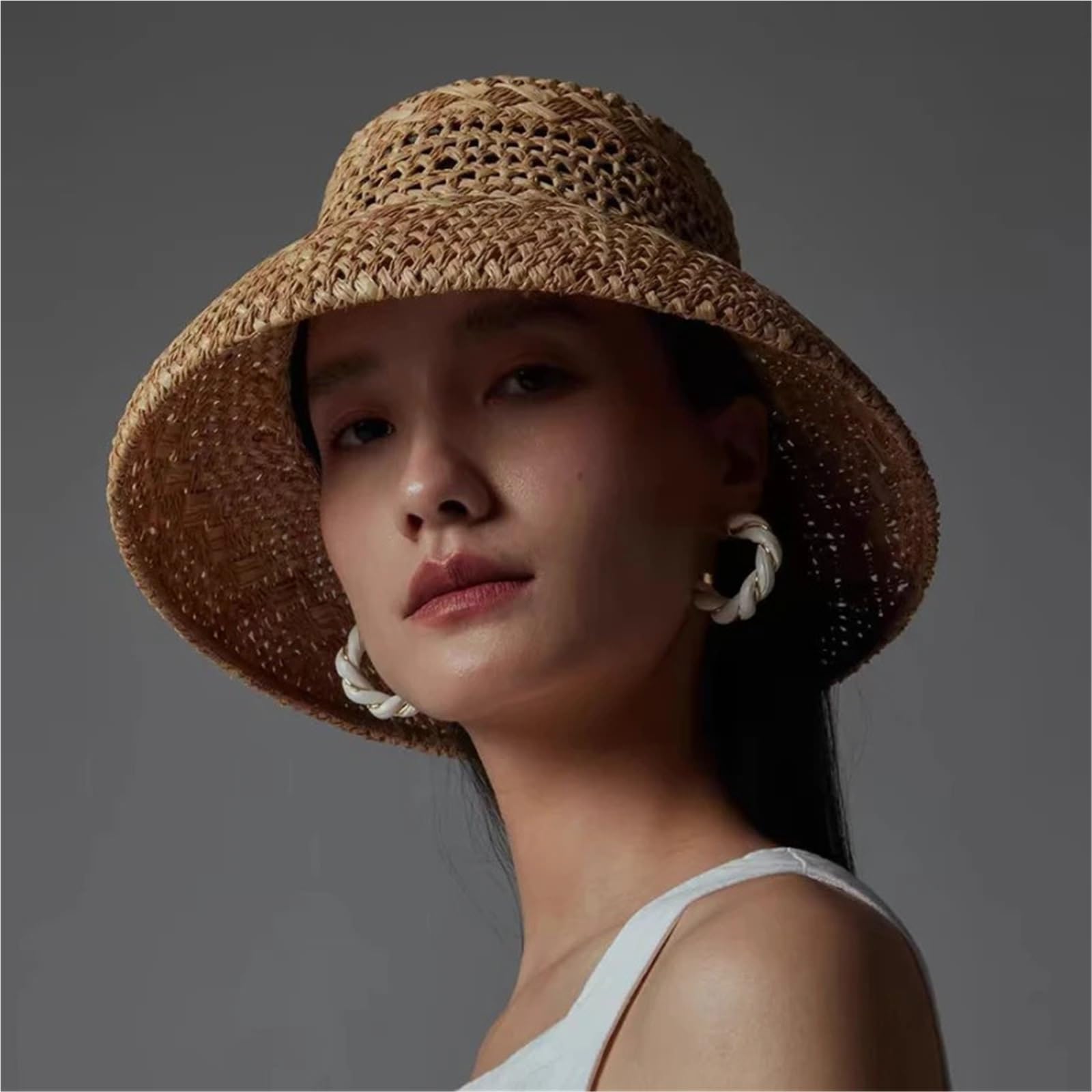 Sombrero de paja transpirable de rafia hueca para el sol, verano, viajes, cóncava, sombrero de playa