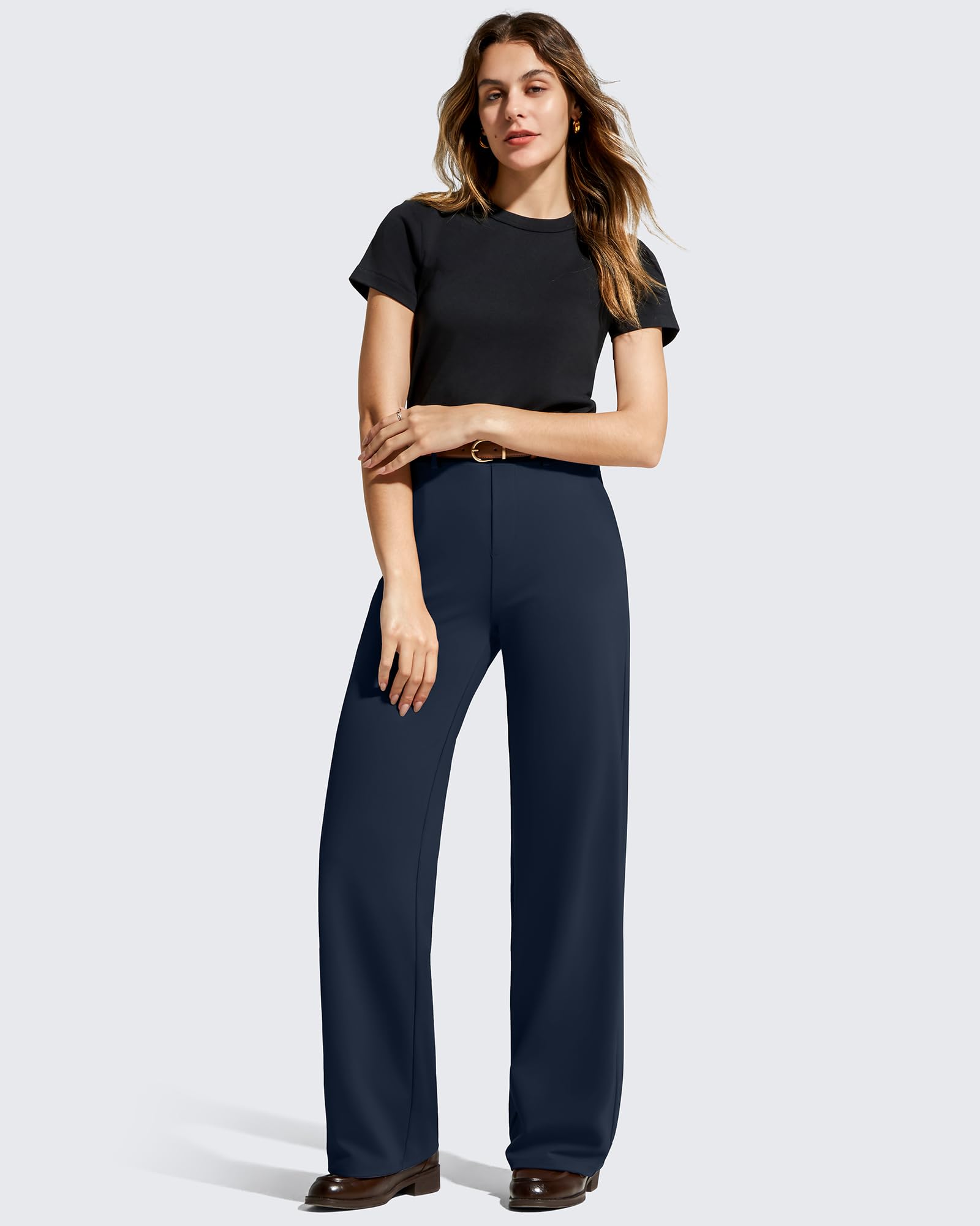 G4Free EverGoing - Pantalones de vestir de pierna ancha para mujer, elásticos, de cintura alta, pantalones casuales con bolsillos