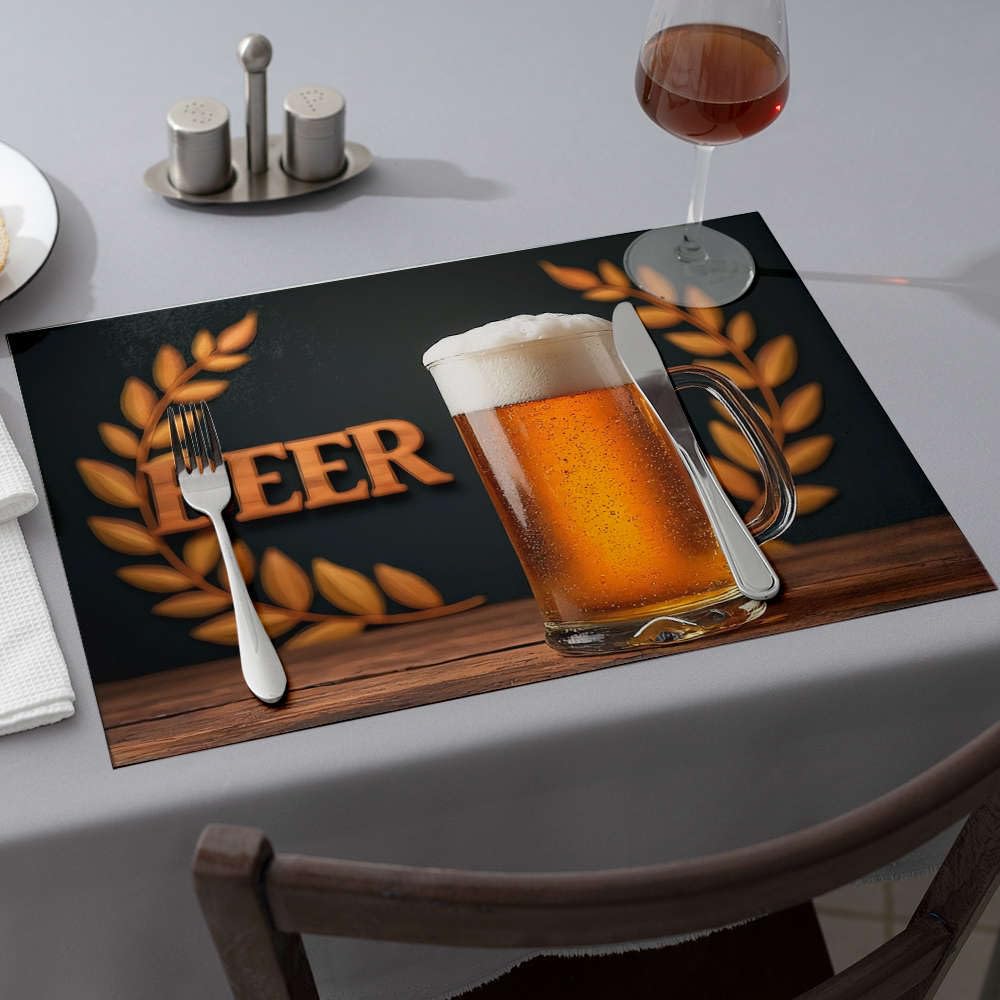 Sets de table de salle à manger lot de 6 lavables et dessous de plat motif bière sur bois