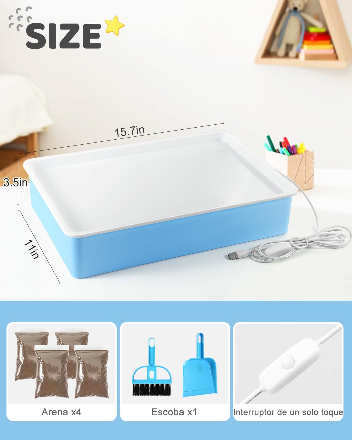 AtMini Caja de Luz de Pintura de Arena, Kits de Arte de Arena Con Luz LED，Iluminada Sand Play Niños a Partir de 3 Años