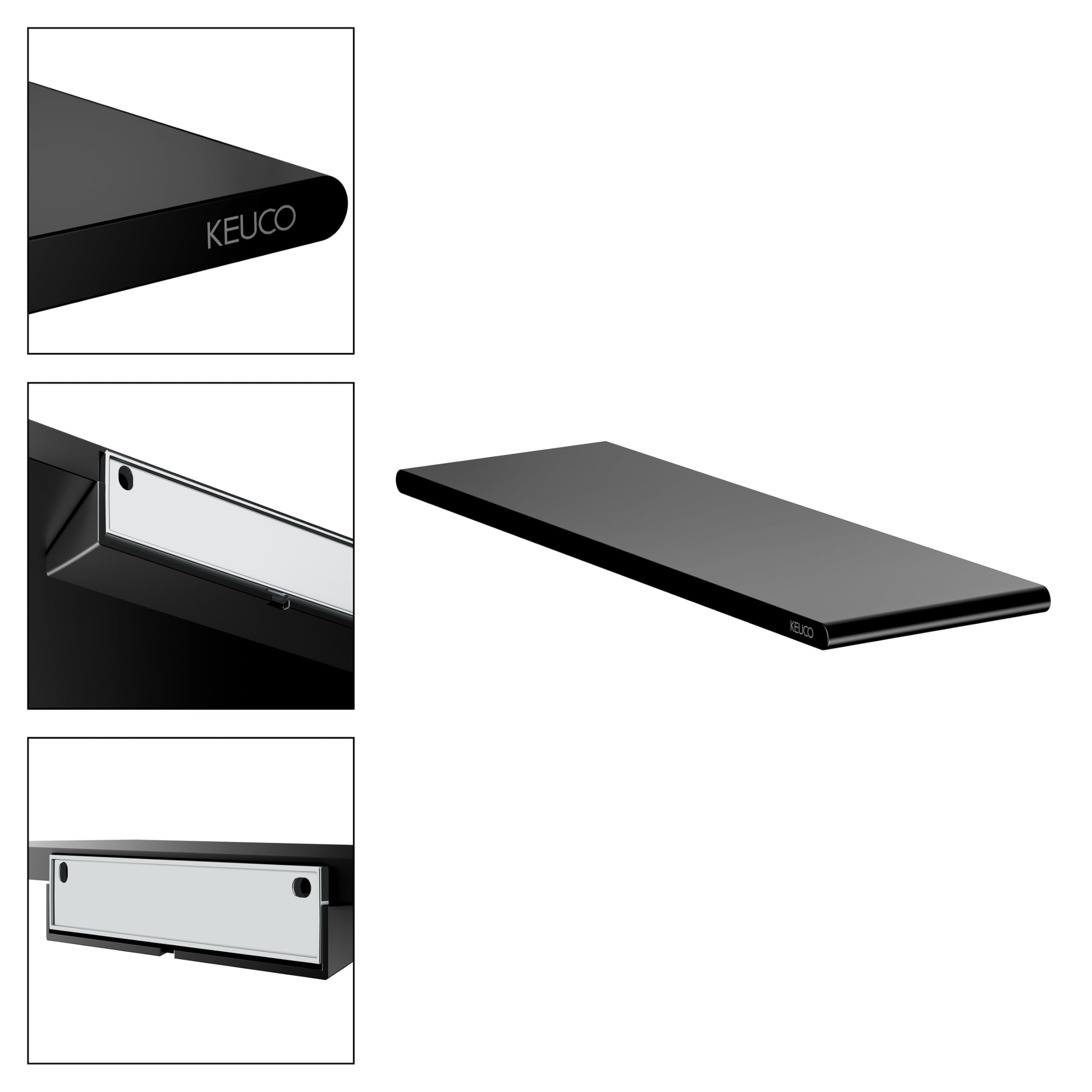 Keuco Rose Duschablage 32,8 cm, ohne Bohren, Aluminium schwarz matt | Made in Germany, inkl. Klebeset und Schraubset, Duschregal zum Kleben oder Schrauben