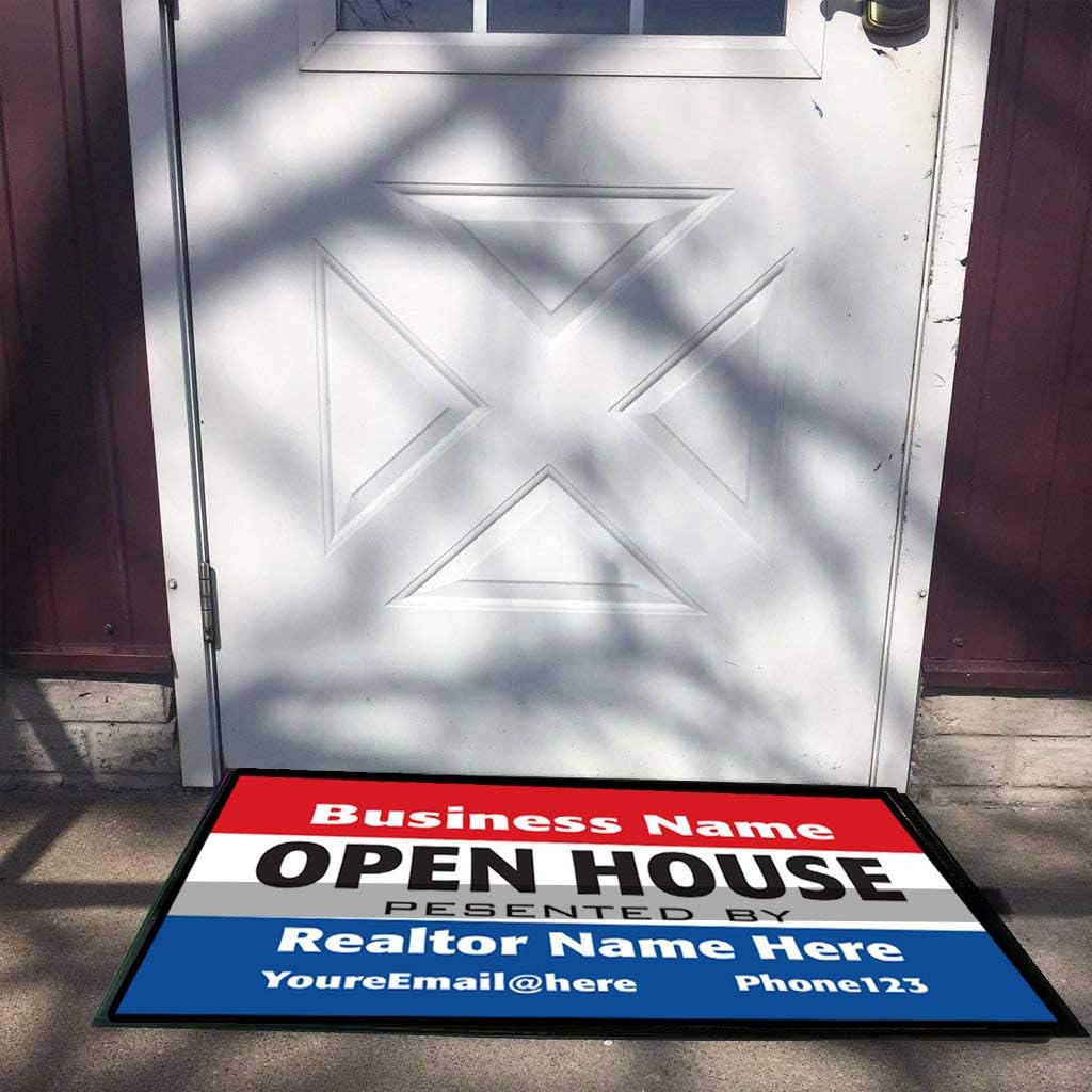 VictoryStore Realtor Gifts - Realtor Door Mat - Realtors Doormat 24 inches x 36 inches (Red, White, Blue Open House)
