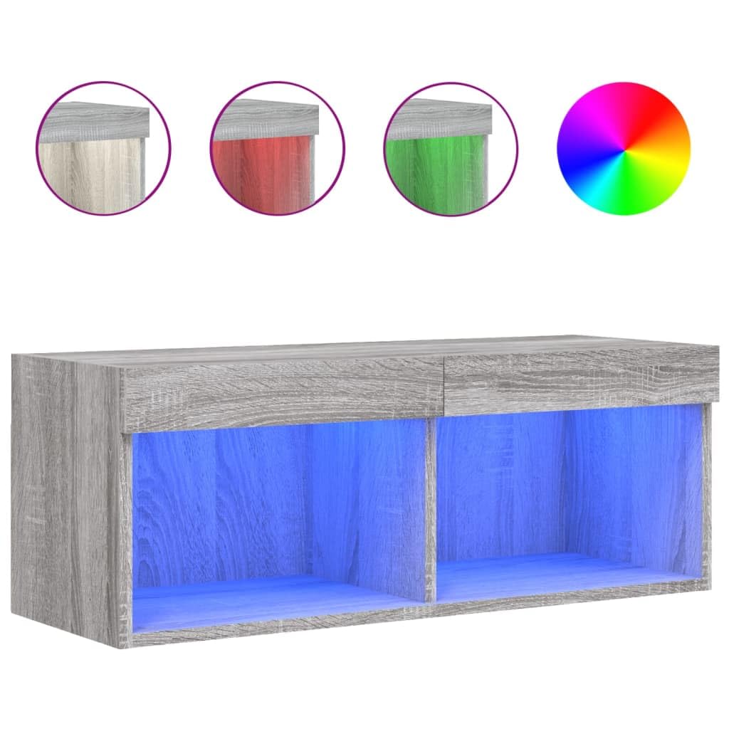 Mobile TV con Luci LED in Legno Ingegnnerizzato, Design Moderno con Spazio Contenitivo, Ideale per Mobili Soggiorno e Credenza Soggiorno, adatto a Salotto e Camera, Grigio Sonoma, 80x30x30 cm