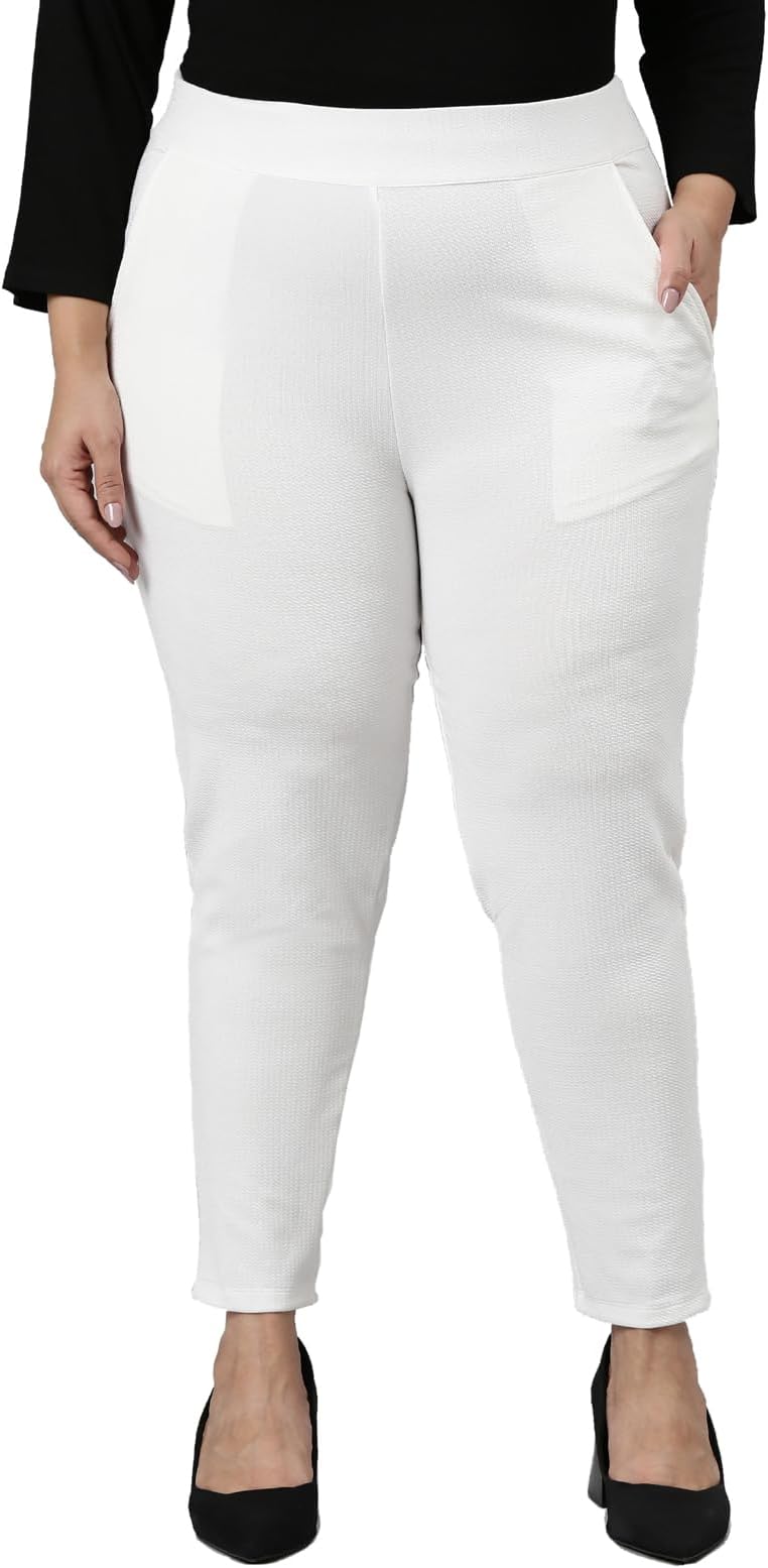 Women's Plus Size Straight Fit Polyester Trousers - (TRS_MIMP45_PRT)