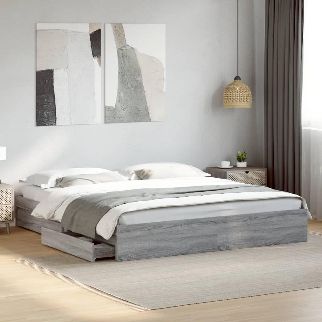 vidaXL Cama con cajones Madera ingeniería Gris Sonoma 200x200 cm