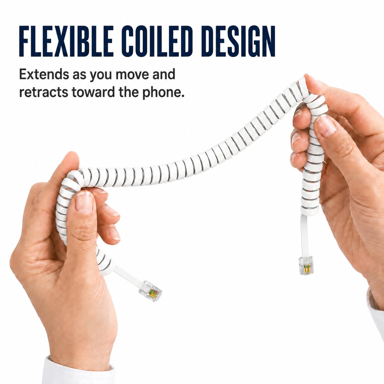 Cable de teléfono de cobre puro de 10 pies, cable de teléfono fijo RJ9 4P4C, cable de repuesto en espiral de 10 pies para teléfonos de oficina/hogar, diseño en espiral elástico, compatible