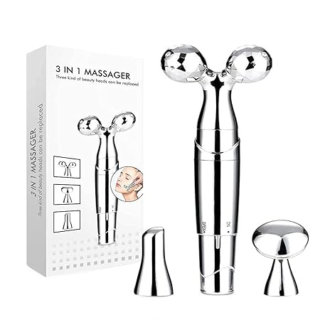 Zureni 3D Face Roller Massager with 360 Degree Rotatable Head Y Shaped Face Lift Tool for Firm Relaxing Beauty (Chrome)