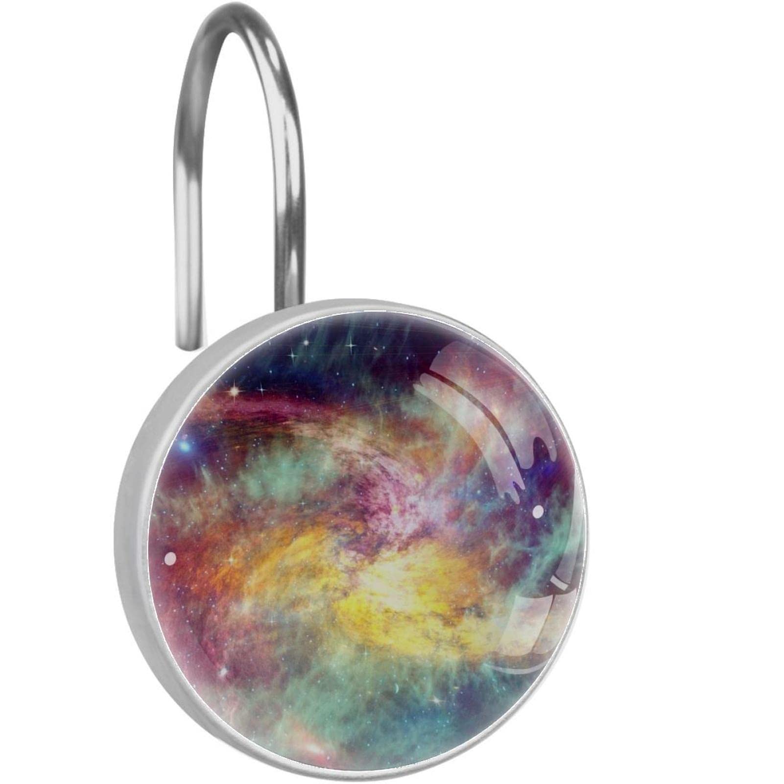 Rideau de douche galaxie sublimé par 12 crochets design en acier pour un décor céleste