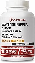Cayenne Pepper Capsules w/Garlic, Ginger, Hawthorn, Turmeric, Cinnamon, Beet Root and Black Pepper Extract, 150 Cayenne Capsules, Non-GMO & Gluten Free Capsaicin Supplement