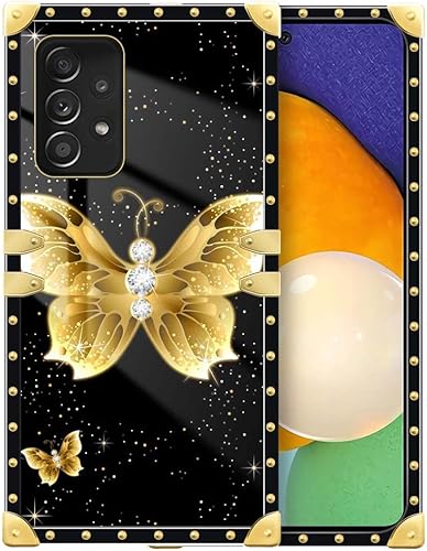 Miniatura 1 de DAIZAG Funda compatible con Samsung Galaxy A52 5G, diseño de mariposa dorada, cuerpo completo, suave TPU chapado en metal, esquina, protección a
