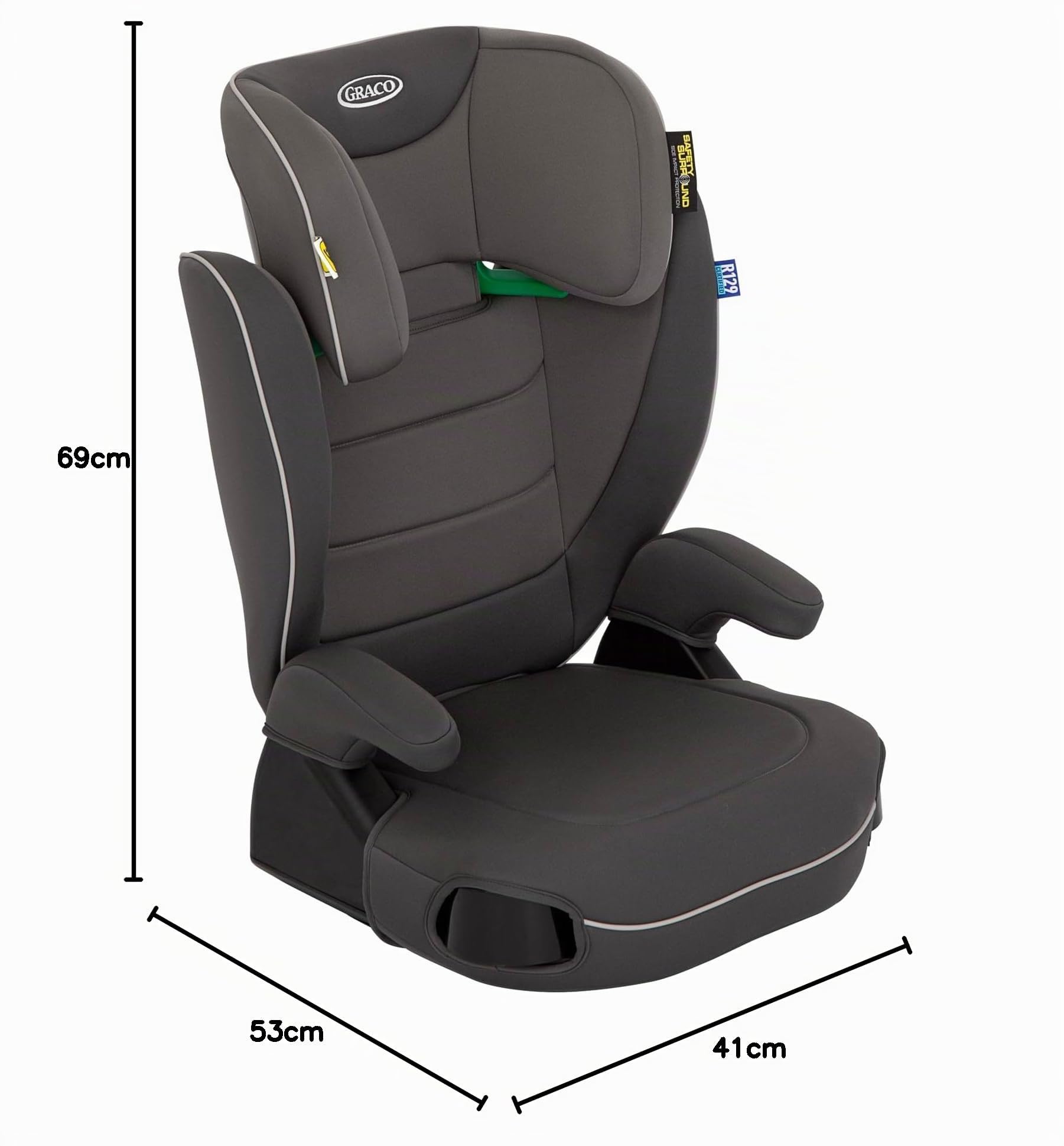 Graco Logico L i-Size R129 - Asiento infantil para niños de 3,5 a 12 años (100 a 150 cm), reposacabezas ajustable en altura, fundas lavables, instalación con cinturón de vehículo, asiento para