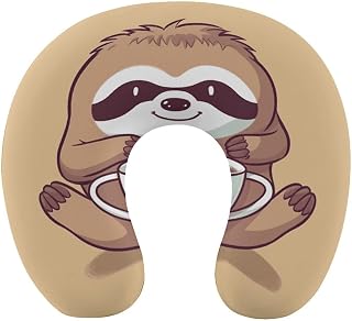 Yoga Sloth Coffee Neck Pillow Lightweight Portable U Shaped Pillow Memory Foam Cozy U-Shaped Sleep Pillows for Airplane Chair, Car,Office,Sleeping Rest Neck Head Cushion