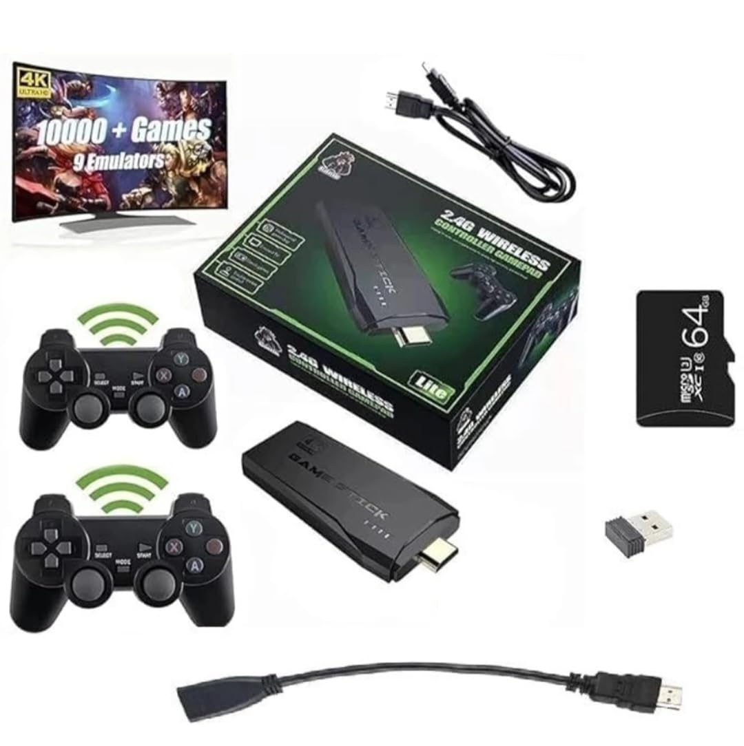 4K Retro Game Console with 10000+ Games, 2.4GHz Wireless Controllers, 64GB Memory Card, HDMI Plug & Play, Two-Player Support, Classic Video Gaming System for TV