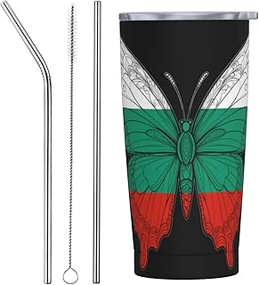 Butterfly Bulgaria Bulgarian Flag 20oz Vacuum Insulated Tumbler With Lid & Straw | Stainless Steel Vacuum Insulated Tumbler | Bulk Order Perfect For Home, Office, Car & Outdoor