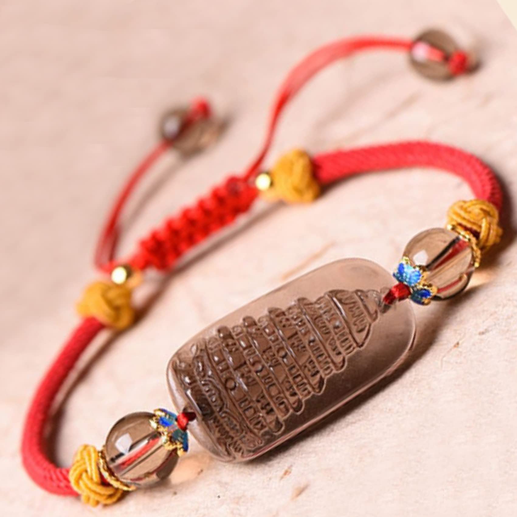 Feng Shui Obsidiana Natural Wen Chang Pagada Amuleto de Buena Suerte Pulsera Budista Hecha a Mano Cristal de Cuarzo Chakra para Mujeres y Hombres, 12 mm