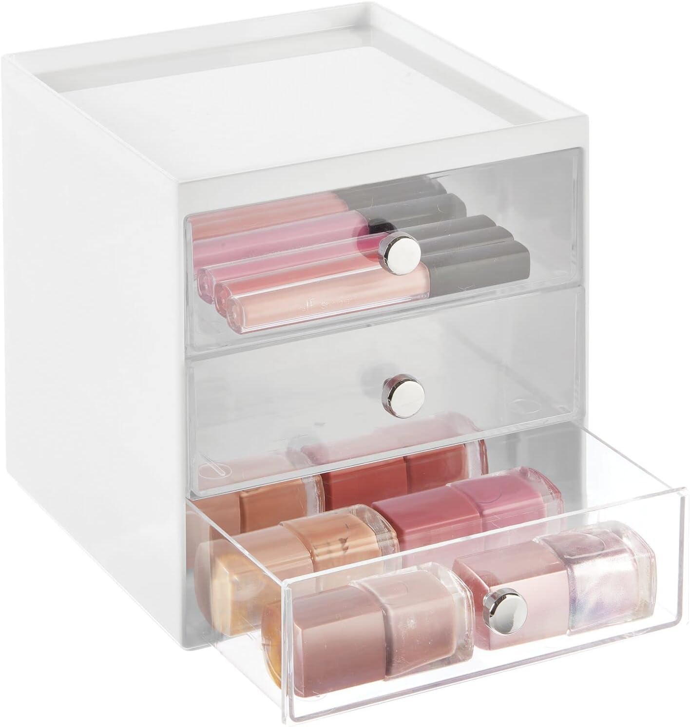 Makeup Storage Drawers, Cosmetic Display Cases 3 Drawers, Makeup Organizer (White)