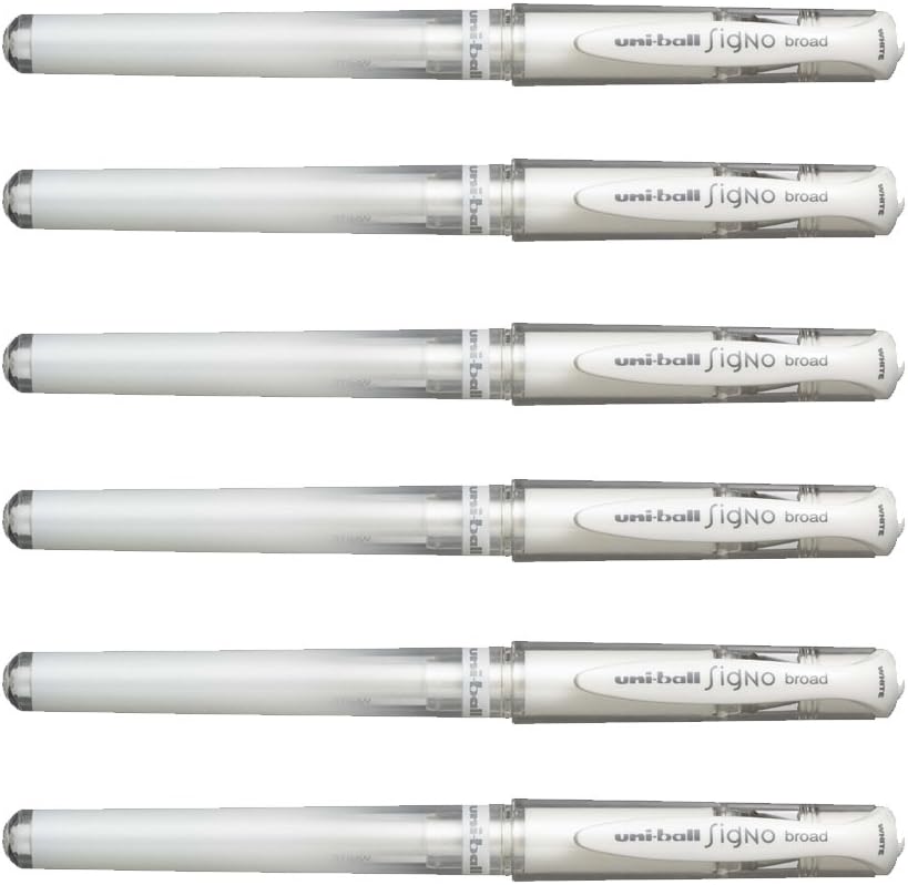 Uni-Ball Signo Broad Point Gel Impact Pen White (6 Pens)