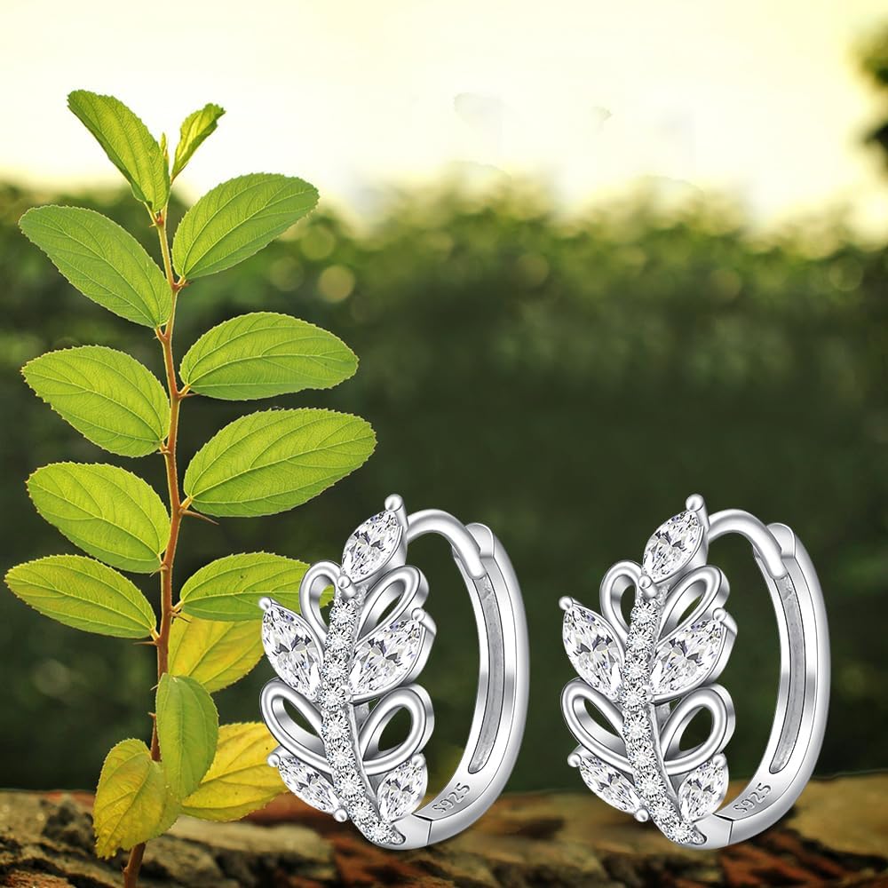 Leaf Earrings for Women Sterling Silver Leaf Earrings Huggie Hoop Jewelry Summer Fall Gifts - Image 5