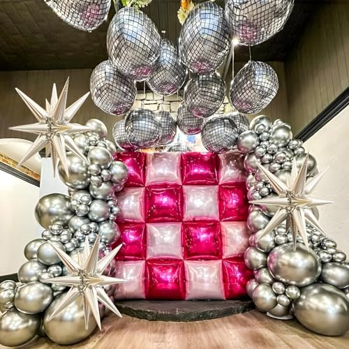 Image of 12PCS Disco Ball Round Foil Balloons 22 inch 15 inch 10 inch Large Mylar Balloons