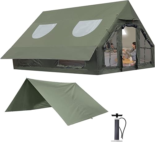Inflatable Camping Tent with Pump, 4 Season Inflatable Tents for Camping, Inflatable House Tent Waterproof Easy Setup Glamping Tent