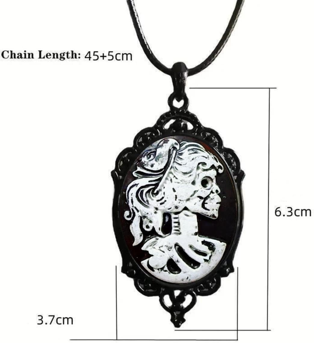 Gothic Skull Skeleton Cameo Pendant Necklace for Women Men Vintage Victorian Black Oval Frame Charm Goth Collar Adjustable Leather Rope Choker Halloween Cosplay Costume Jewelry Gifts for Her - Image 5