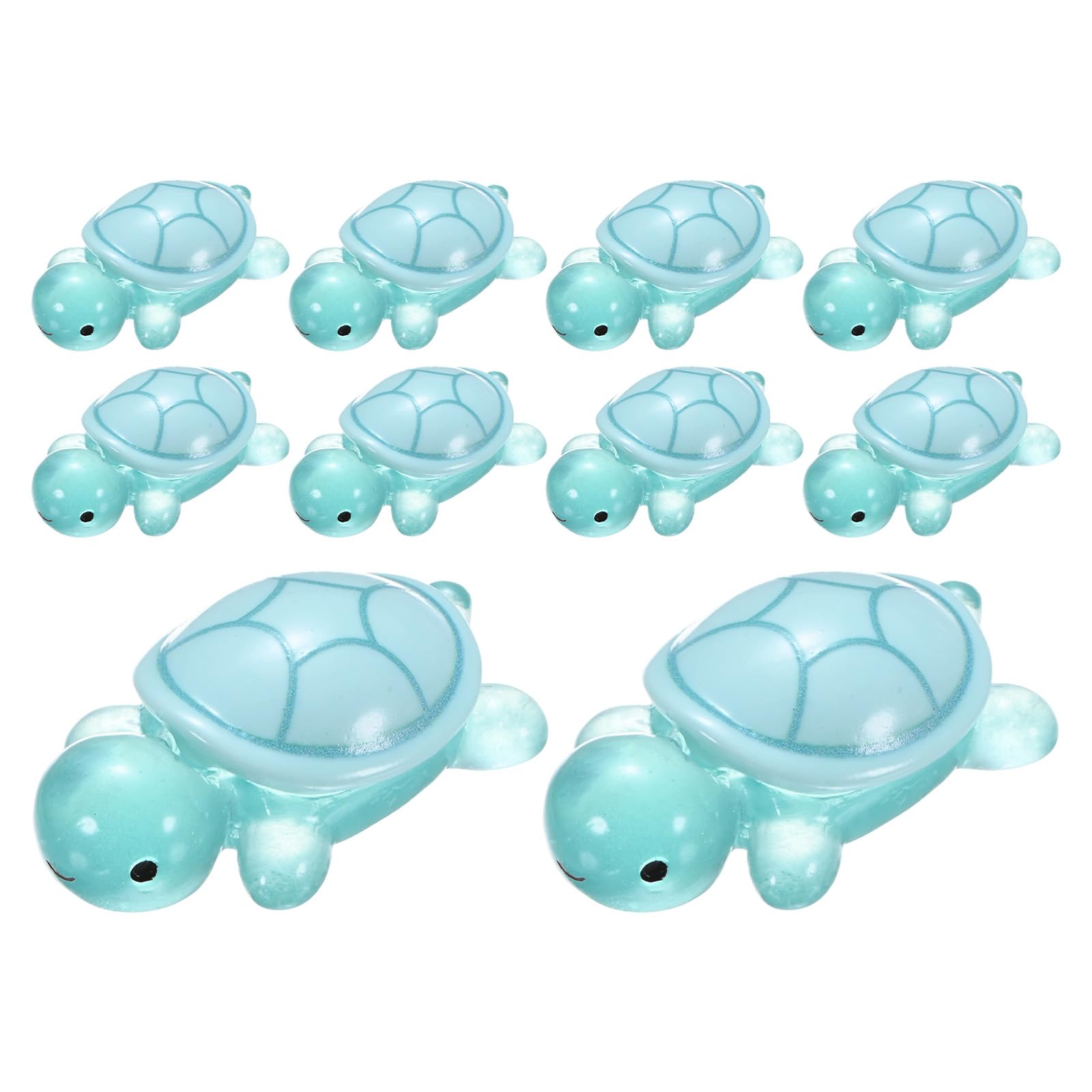 M METERXITY 10-Pack Luminous Medium Resin Turtles, 3.39" Glow in the Dark Tiny Sea Turtle for Fairy Garden/Micro Landscaping/Dollhouse, Cute Miniature Ocean Animal Figurine to Hide [Cyan]