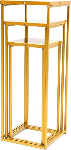 Miniatura 3 de LOYALHEARTDY 3 piezas de soporte de flores doradas para boda, jarrón de metal, soporte de columna, jarrón geométrico para centro de mesa, jarrón