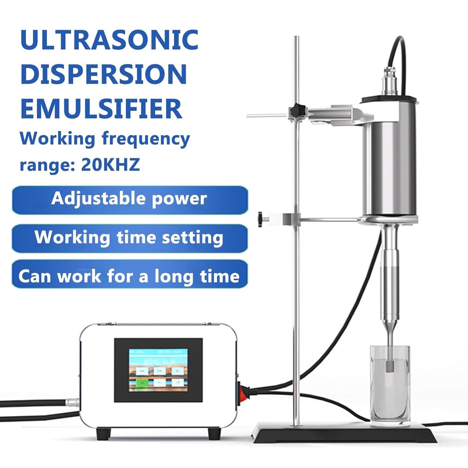 1000 W Ultraschall-Zelldisruptor-Homogenisator, 20 kHz Hand-Schallgerät mit 8 mm Sonde, 2000 ml Kapazität, für Biologie, Optik, Schmuck, Luft- und Raumfahrt