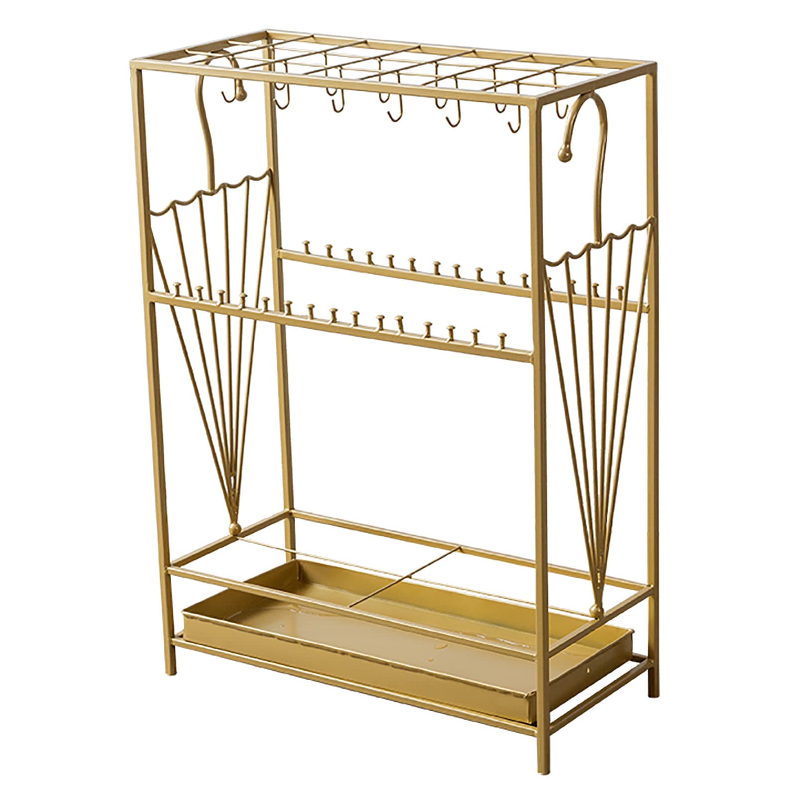 FCXWEVR Gold Commercial Umbrella Stand with Anti rust Coating and Large Capacity Holds 63 Umbrellas