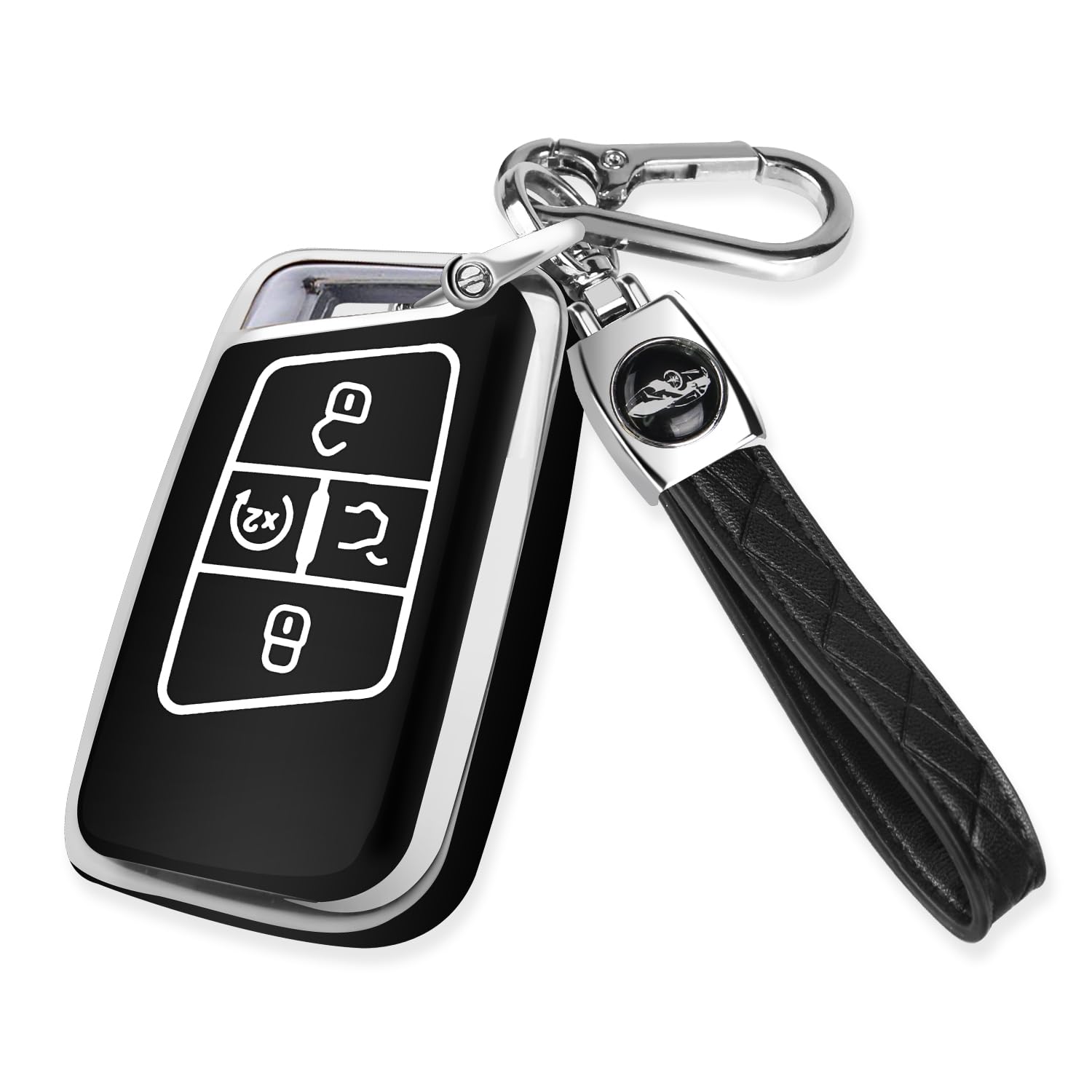 for Volkswagen Key Fob Cover with Keychain, Sliver Edge Key Case Holder for VW Atlas Alltrack Jetta Passat Tiguan, Black